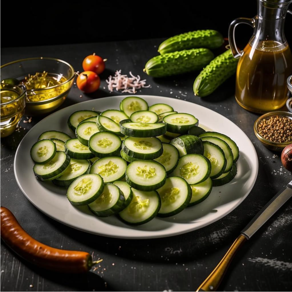 Тонко порезали огурцы