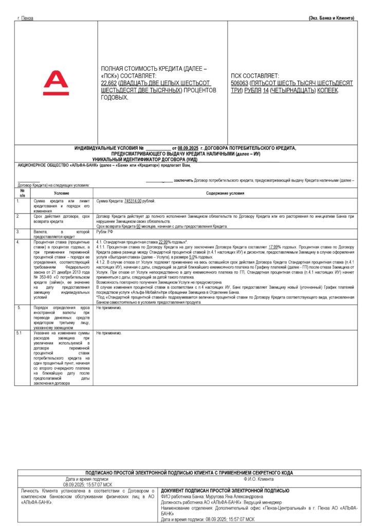 Кредитный договор в АО "Альфа-банк"