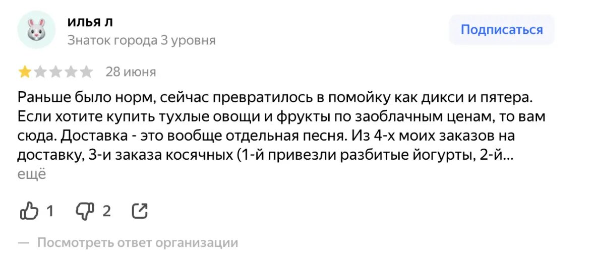 Пример негативного отзыва