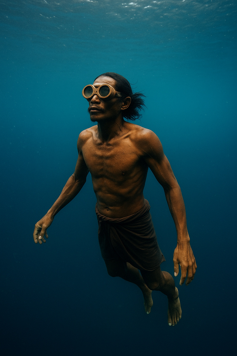 Человек-амфибия. Ныряльщик баджо на задержке дыхания. Его тело, в отличие от нашего, эволюционно приспособлено для жизни в глубине.