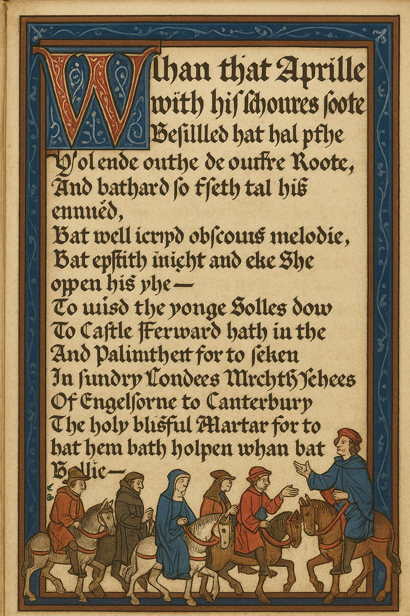 Язык в момент затишья перед бурей. Страница из «Кентерберийских рассказов» Чосера — памятник среднеанглийскому, звучавшему до начала Великого сдвига.