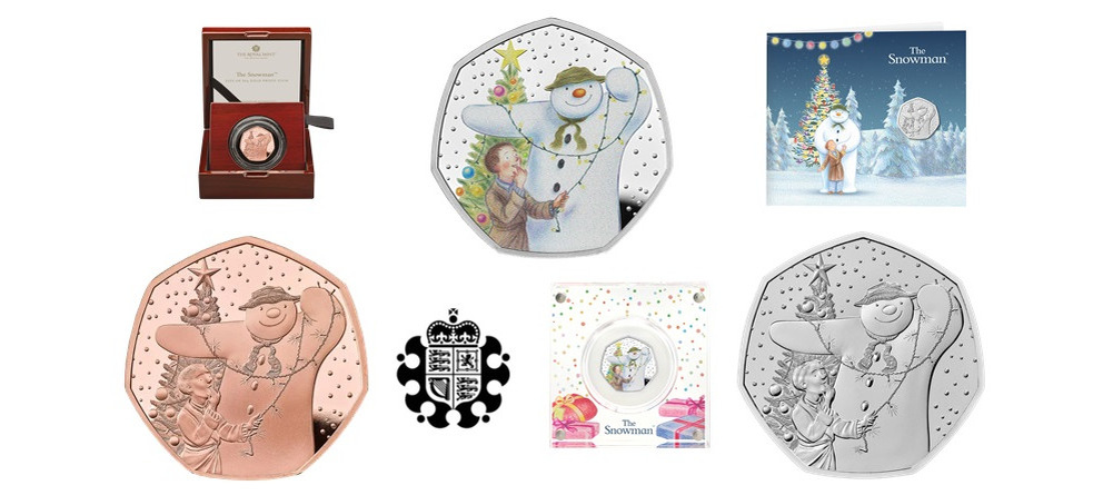    Памятные монеты Великобритании 2025 года с Снеговиком и мальчиком Джеймсом, серебряные и золотые версии