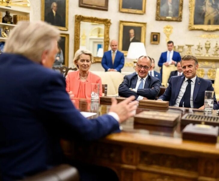     Президент США Трамп и европейские лидеры в Белом доме. Источник: eldiariony.com.