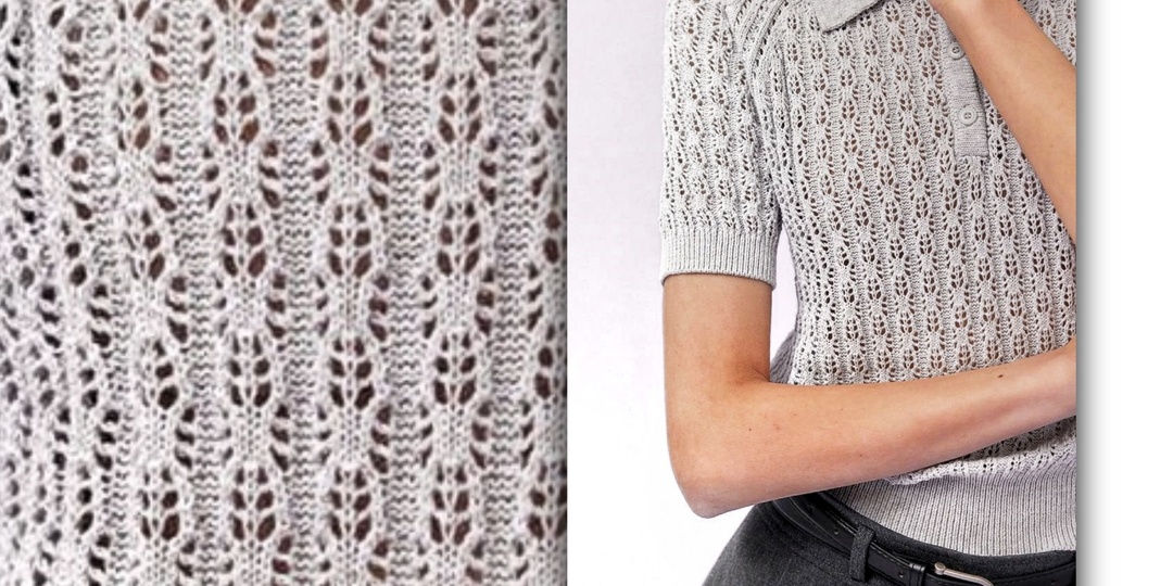 Легкий ажурный узор спицами ⭐ Разбор узора джемпера-поло (схема, видео)