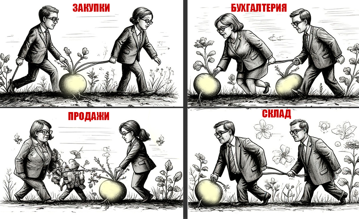 У каждого отдела свой "огород", наша задача-собрать воедино информацию о том что они "выращивали" и что с этого получали )