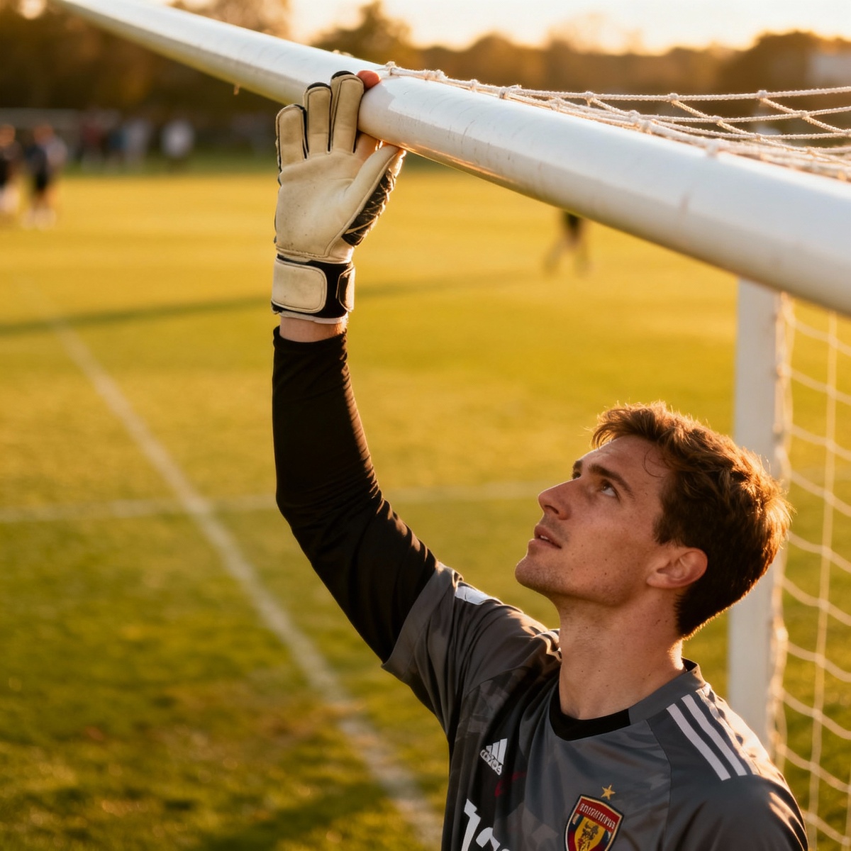 Вратарь трогает перекладину ворот - классический ритуал