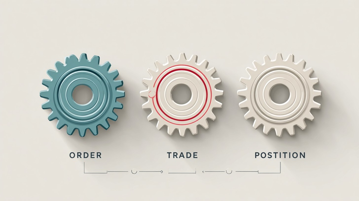 Торговый процесс как часовой механизм: Ордер запускает Сделку, которая создает Позицию. Понимание этой связи — ключ к управлению своими операциями.