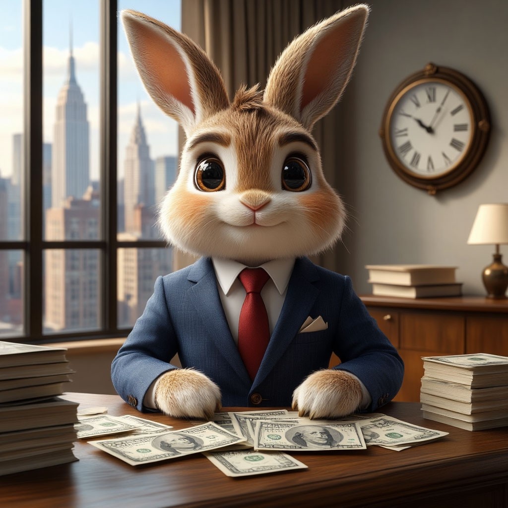 Кролик бухгалтер считающий мои доходы. 