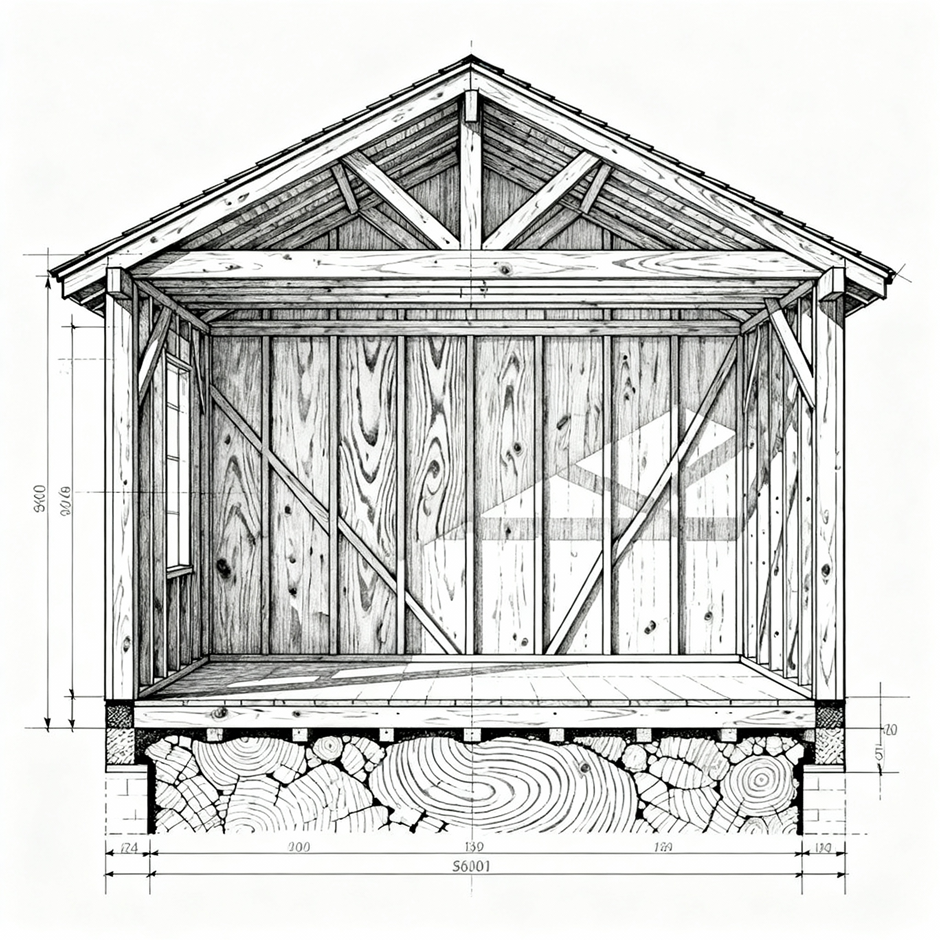 Чертеж дома с односкатной крышей