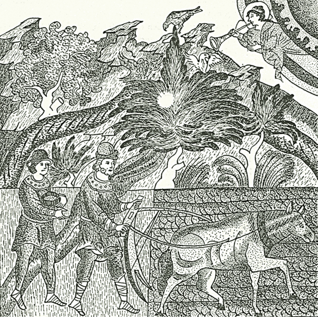 Пахарь и сеятель. Миниатюра ЛЛС. 16 век .