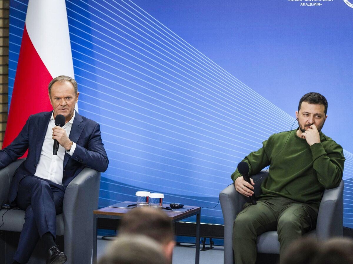 Премьер-министр Польши Дональд Туск и Владимир Зеленский в Киеве© AP Photo / Efrem Lukatsky