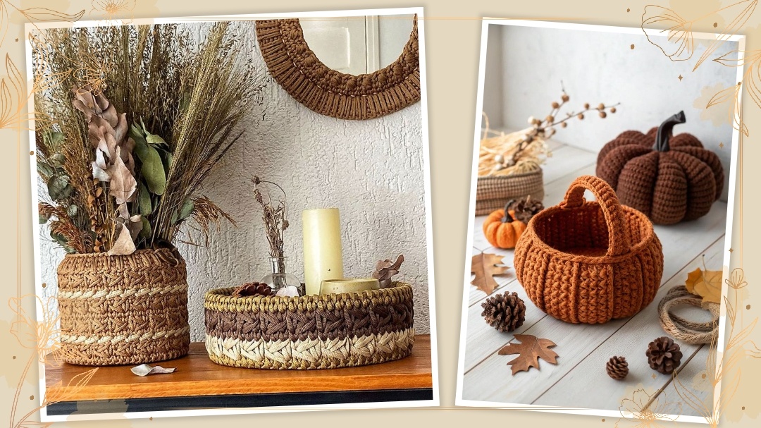 Уютные вязаные корзины для интерьера.