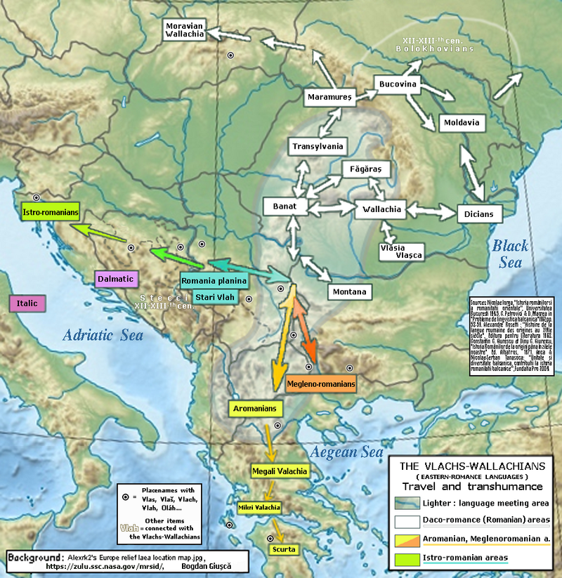 Карат влашских миграций в Средние века и Раннее Новое время.