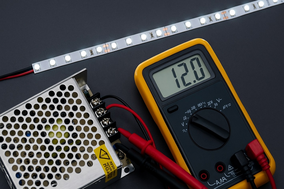 светодиодная лента, подключённая к блоку питания