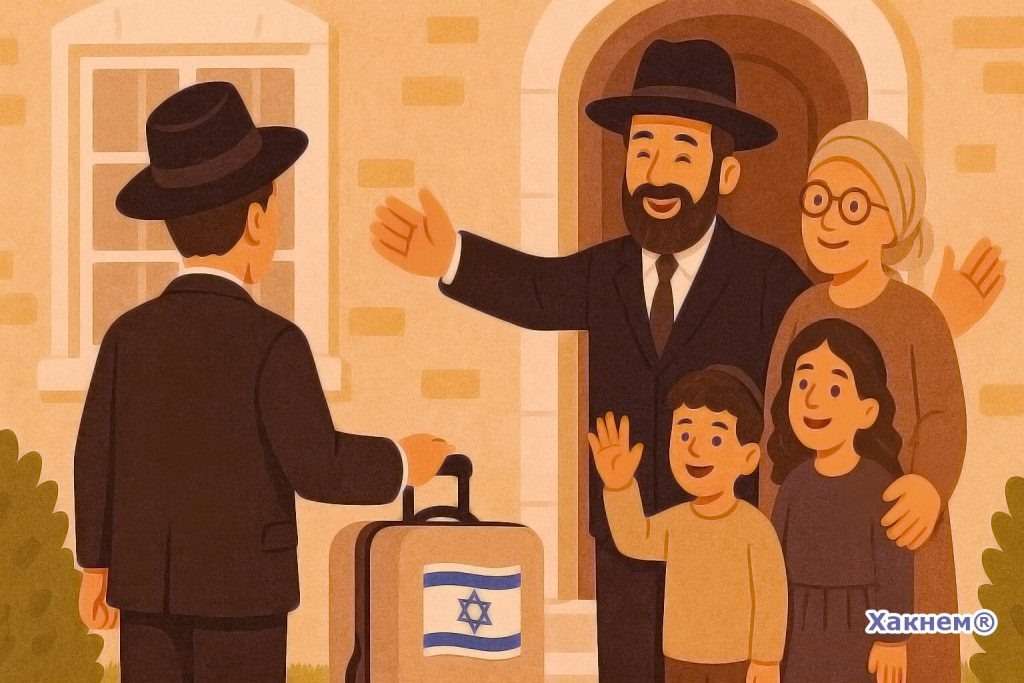 Израильская семья с улыбкой приветствует гостя.