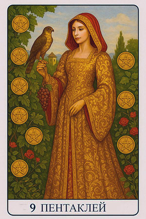 Карта Таро 9 Пентаклей