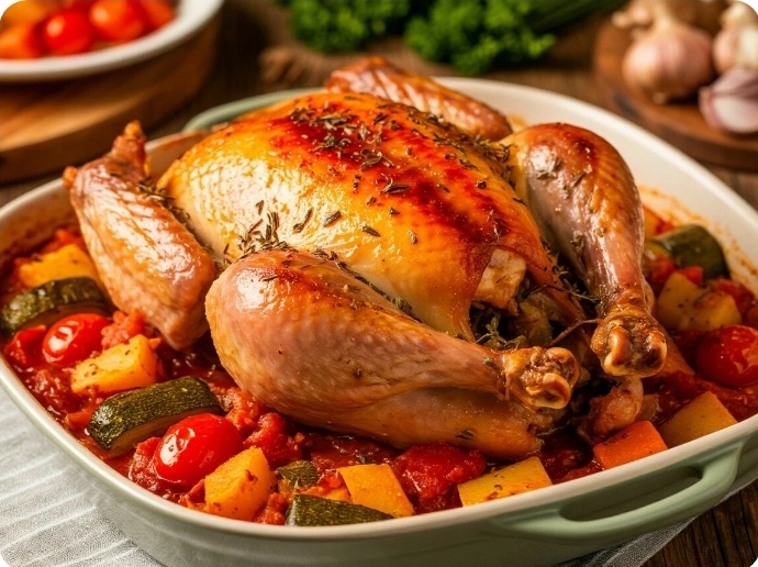 Запеченная индейка с овощами