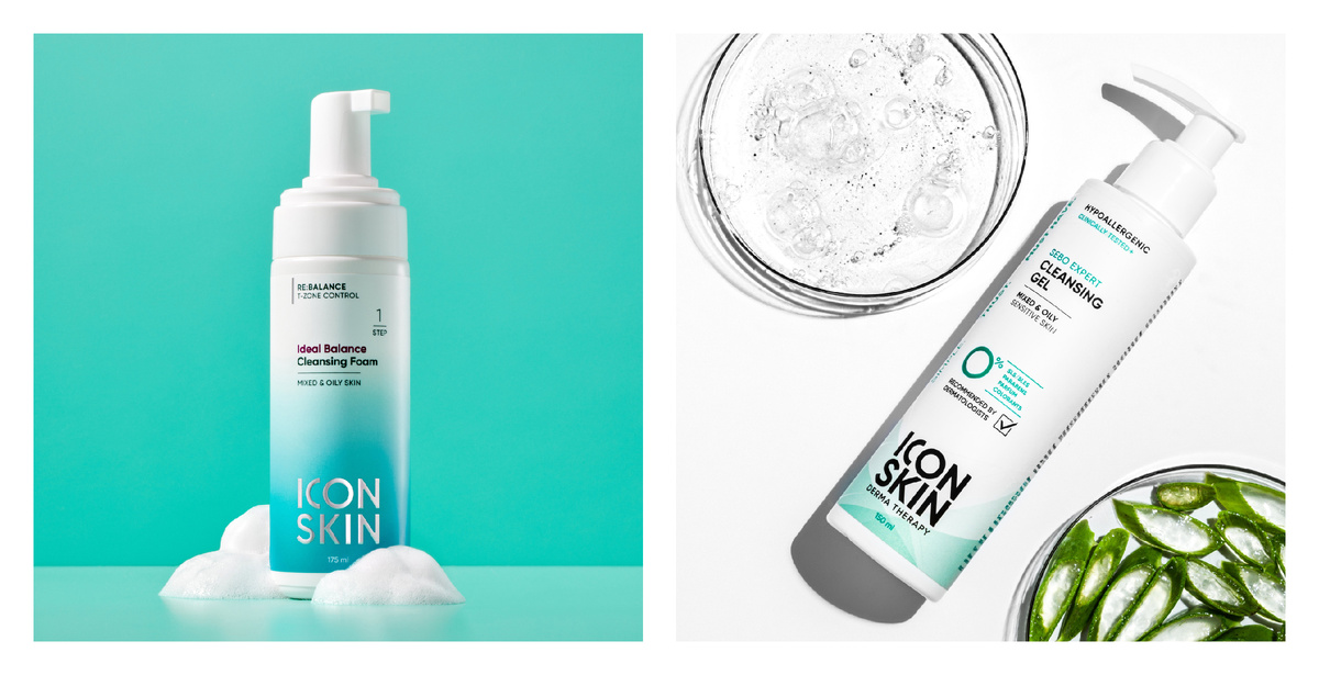 ICON SKIN Пенка Ideal Balance с AHA-кислотами, гель Sebo Expert с ниацинамидом и цинком