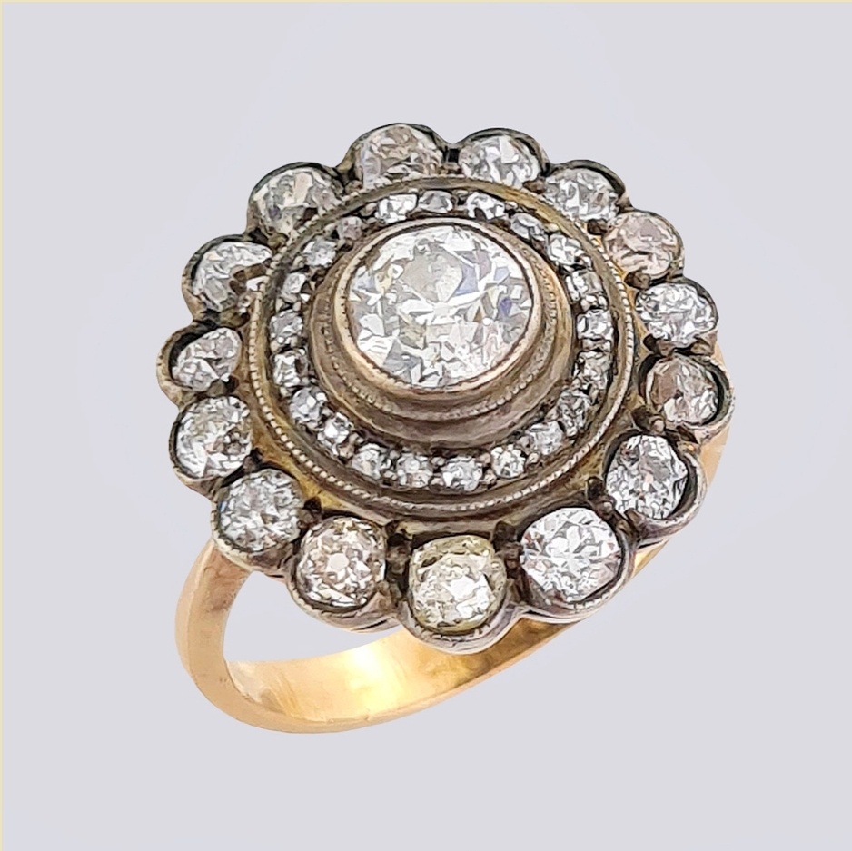 Кольцо из золота 56 пробы с бриллиантами старой огранки (18 размер) фото ant-skazka.ru