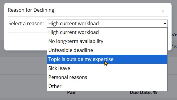 Исполнитель может отказаться от задачи, но должен указать причину
