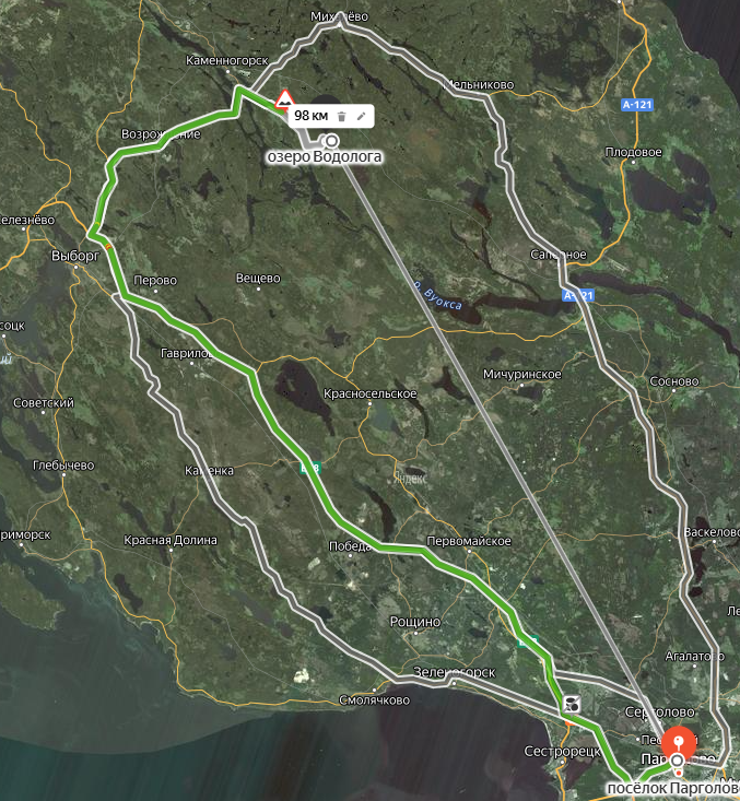 Маршрут и расстояние до озера Косенхаута.