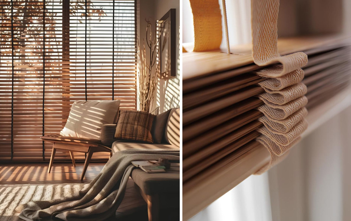 Деревянные жалюзи Hunter Douglas (слева) и MHZ (справа)