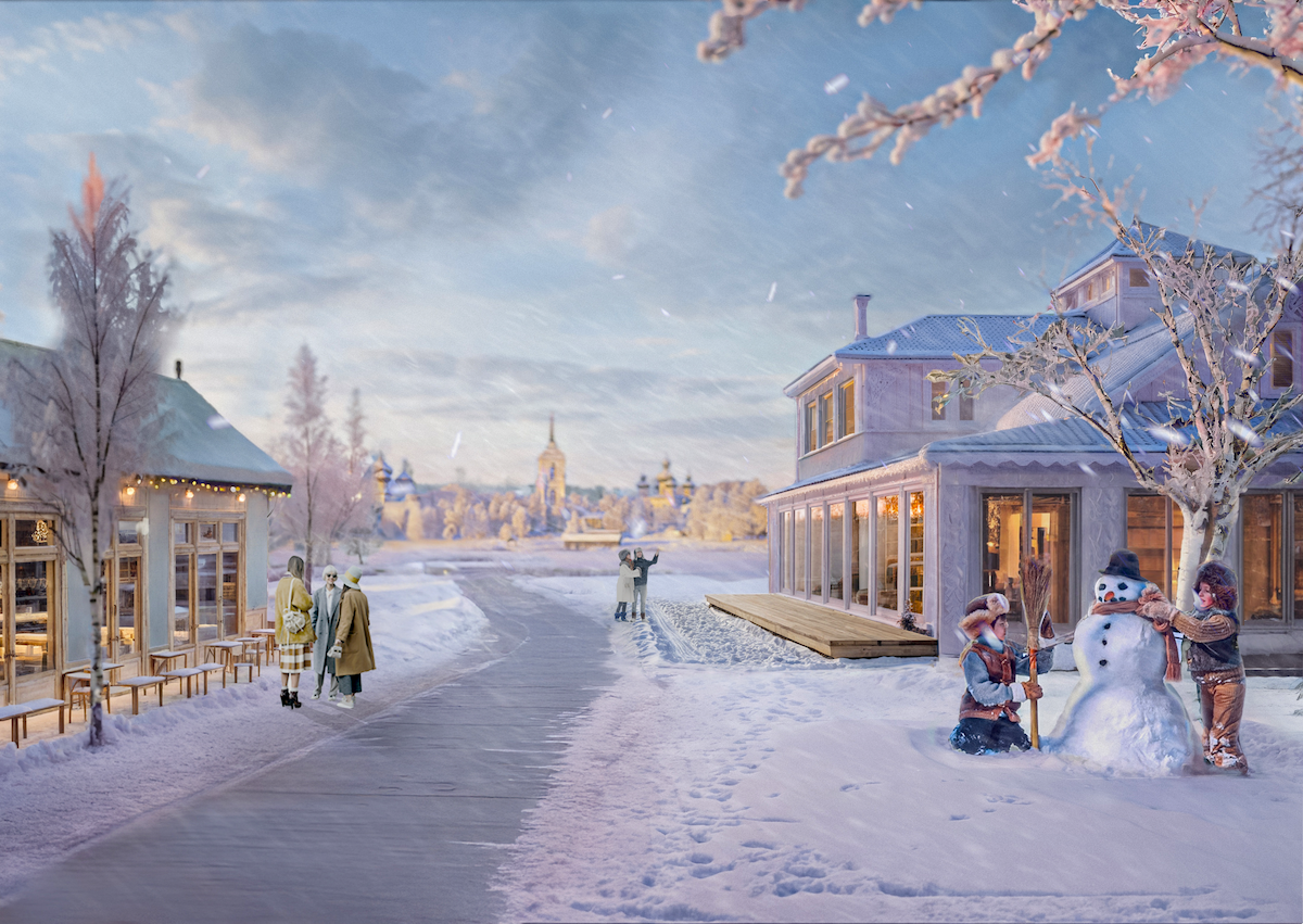 Иллюстрация к проекту «Каргополь, Архангельская область. Концепция: "Диалог двух берегов: сочетание уникальной культуры и природы"». © «Новая земля». Источник: archi.ru