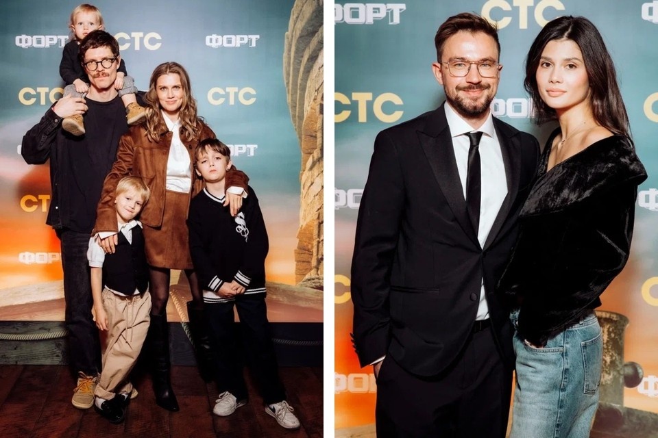    Дарья Мельникова с мужем и детьми, Александр Петров с женой Викторией. Фото: пиар-служба СТС.