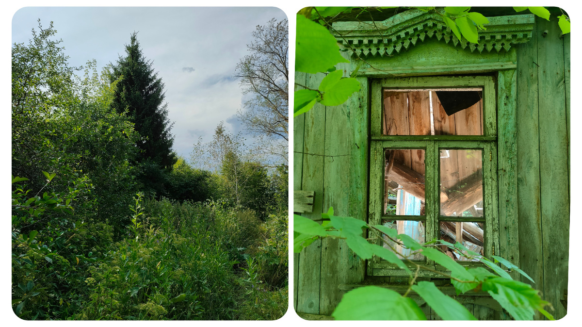 Так сегодня выглядит улица в Белецком. Справа — наличник разрушенного дома Капустиных. Здесь и далее я привожу фамилии хозяев только если дом не жилой.