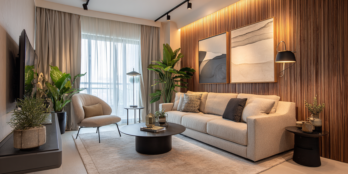 Современная гостиная в "недорогом" исполнении с "тоннельной" планировкой