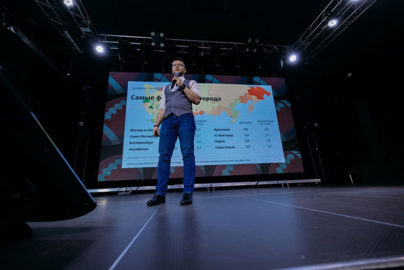  Станислав Рынкевич выступает в Мурманске на «МедиаЗавтраке» с лекцией «Как превратить самое необычное хобби в популярное медиа», 2024 год