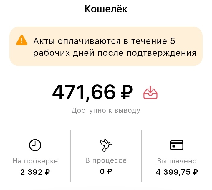 Доступно к выводу 471,66. Скоро придут ещё 2 392 рубля и я погашу первый платёж по кредиту.