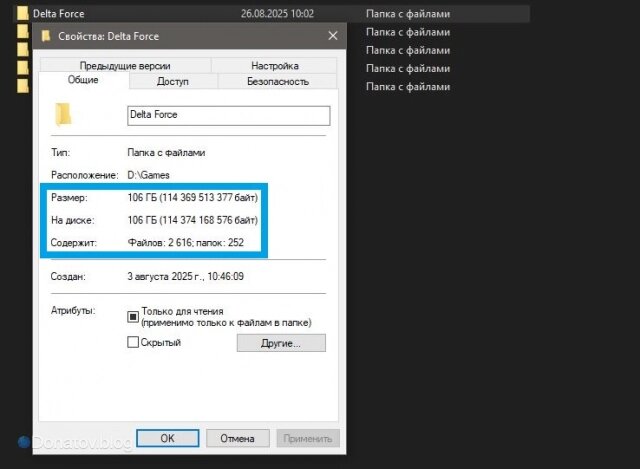    Размер папки с Delta Force