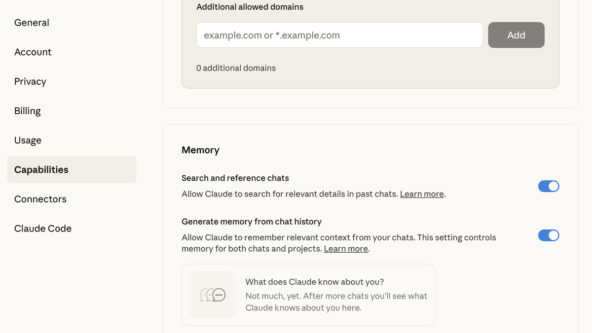 Capabilities -> Memory