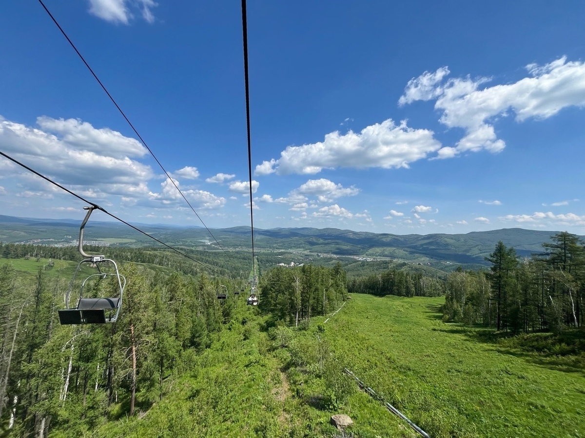 Канатная дорога дома отдыха "Абзаково" (вдали слева - Старо-абзаково)