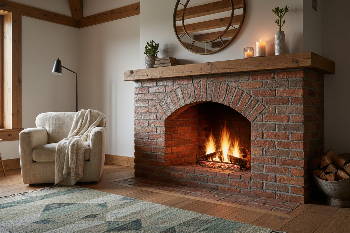 Фото камина, облицованного клинкерной плиткой