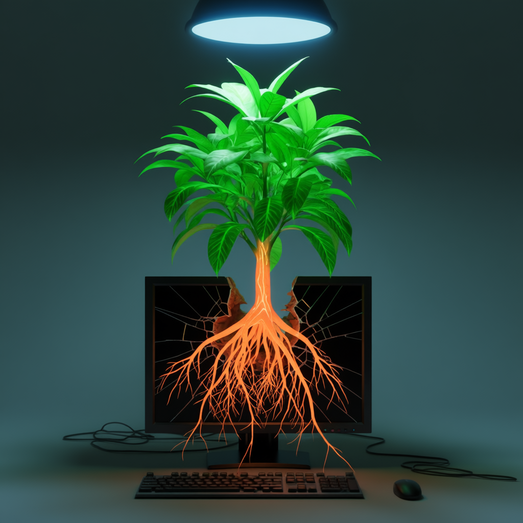 Растение, которое он изредка поливал и которое всегда находилось на грани увядания, сейчас буйно зеленело. Слишком буйно.