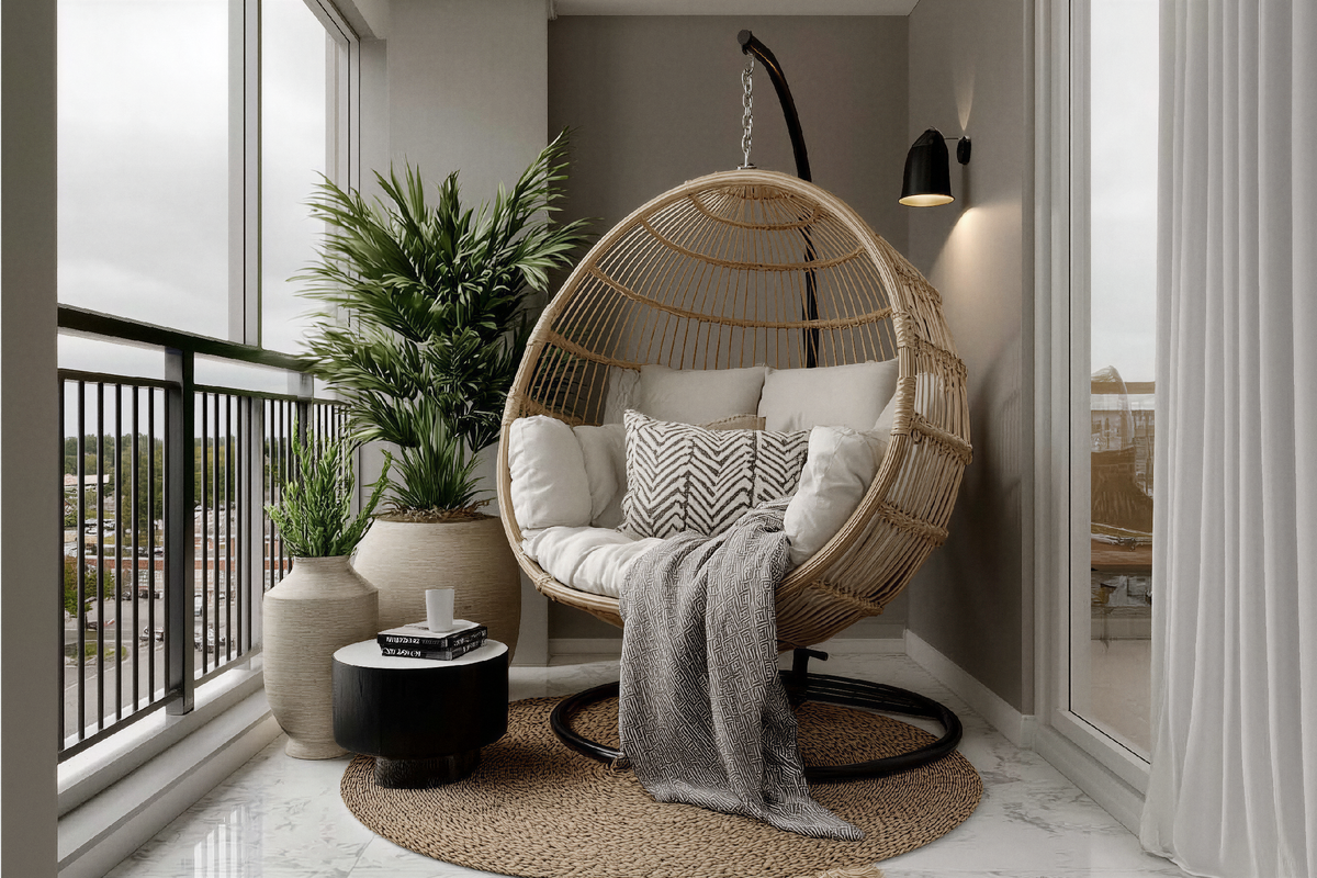 Подвесное кресло-яйцо из ротанга
