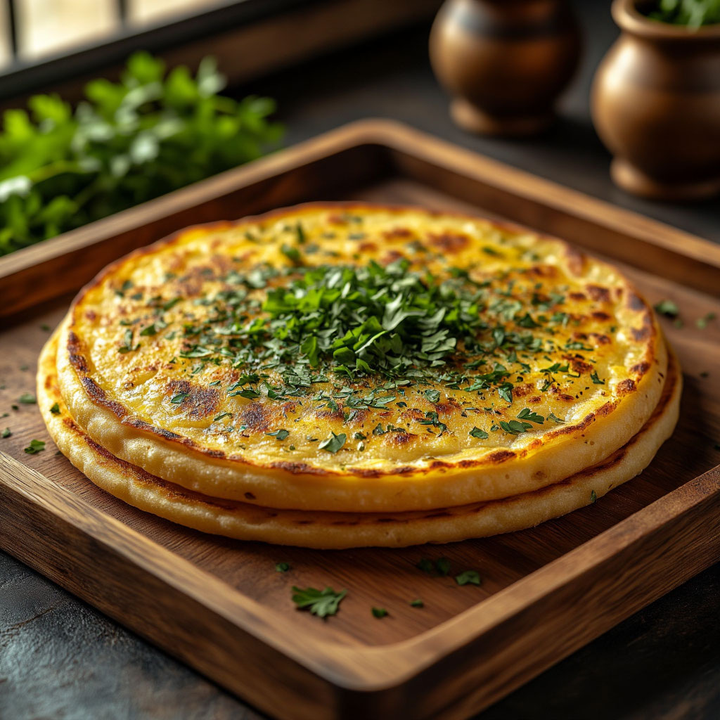 Творожно-сырная лепёшка с чесноком: вкусный завтрак за 20 минут.