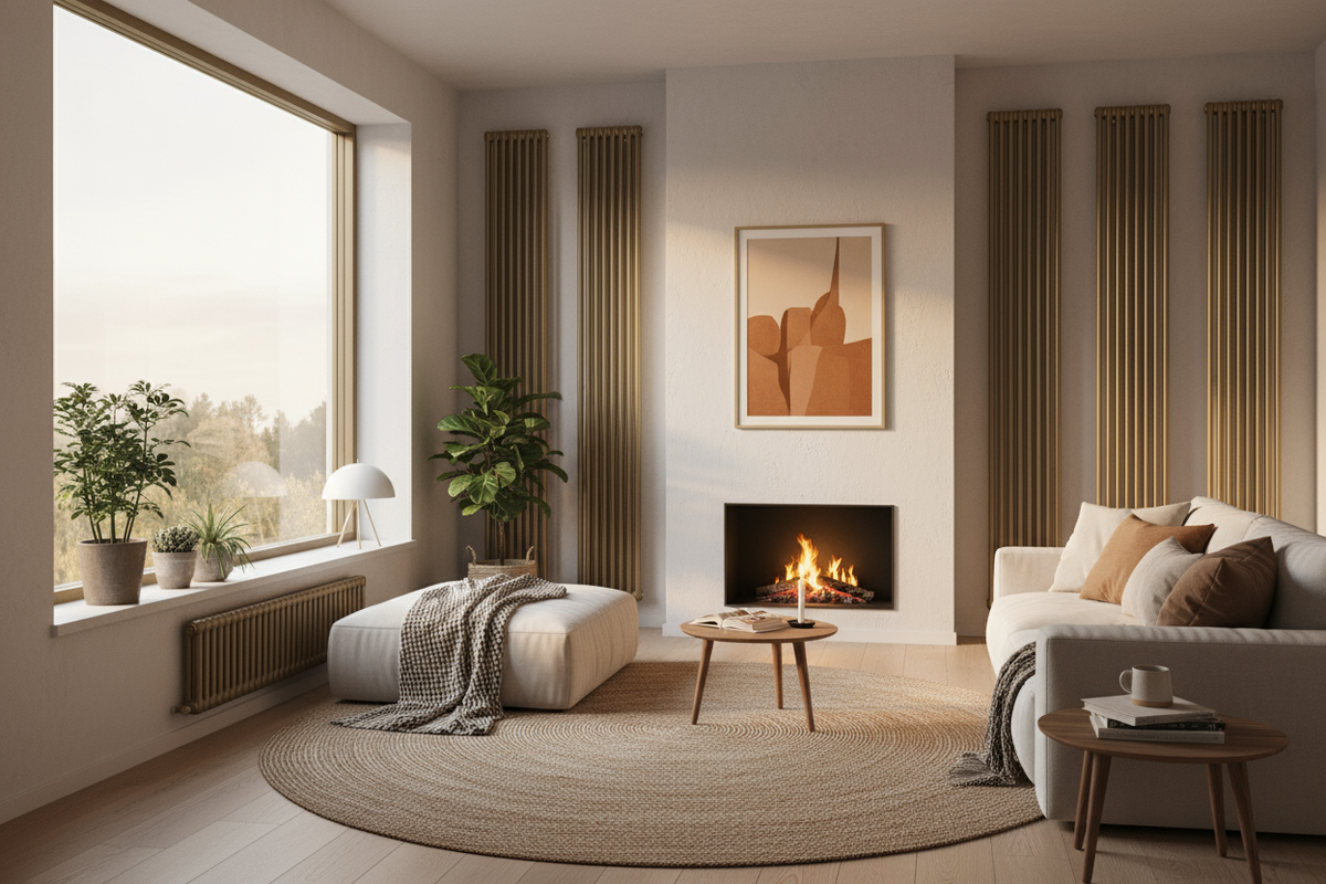 Фото уютного современного интерьера с красивыми радиаторами