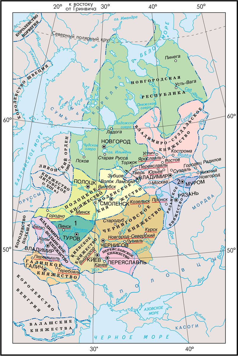 Карта русских княжеств 12-13 веков