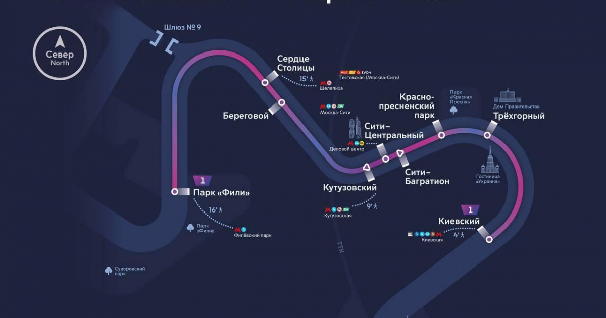 Маршрут электросудна Киевская-Фили