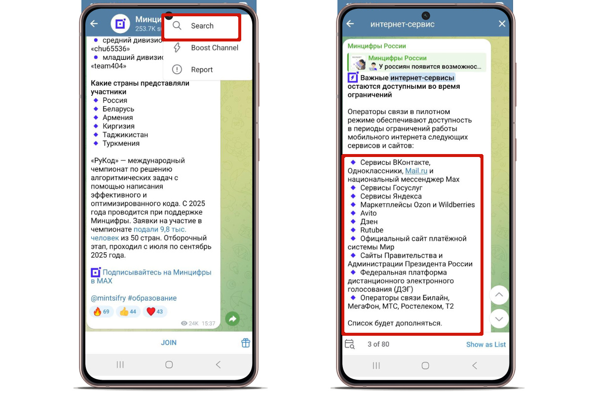    «Белый список» на момент написания статьи в телеграм-канале Минцифры. Источник: t.me/mintsifry