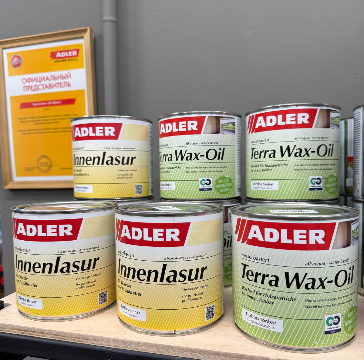 Тонкослойная лазурь Adler Innenlasur и масло с воском Adler Terra Wax-Ol