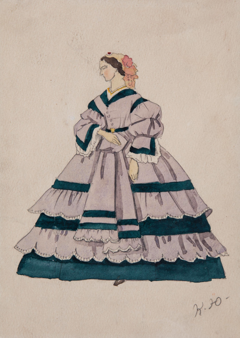 Эскиз дамского костюма к спектаклю «Ревизор» в МХАТе (в постановке К. С. Станиславского). К. Ф. Юон. 1921 г.