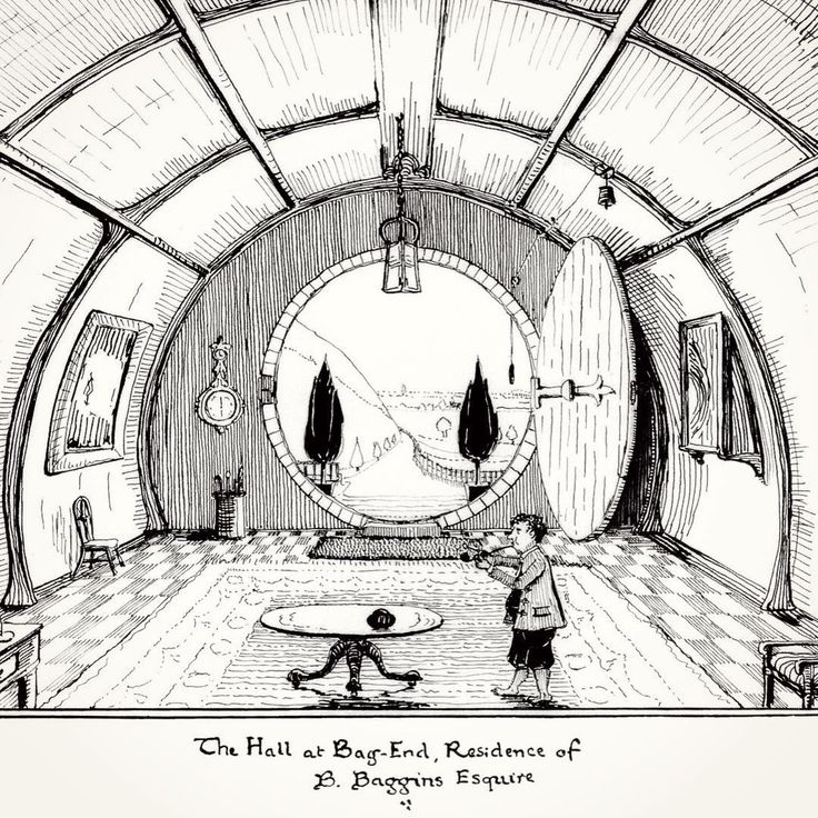 Дом Бильбо, собственноручный рисунок Толкина (pinterest.com).