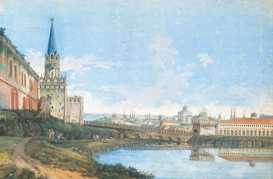 Река Неглинная на месте Александровского сада до ее заключения в трубу. Источник: um.mos.ru