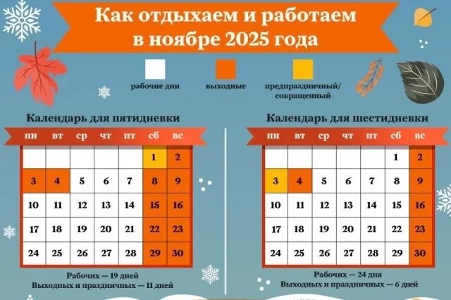   Как отдыхаем и работаем в ноябре 2025 года. Инфографика