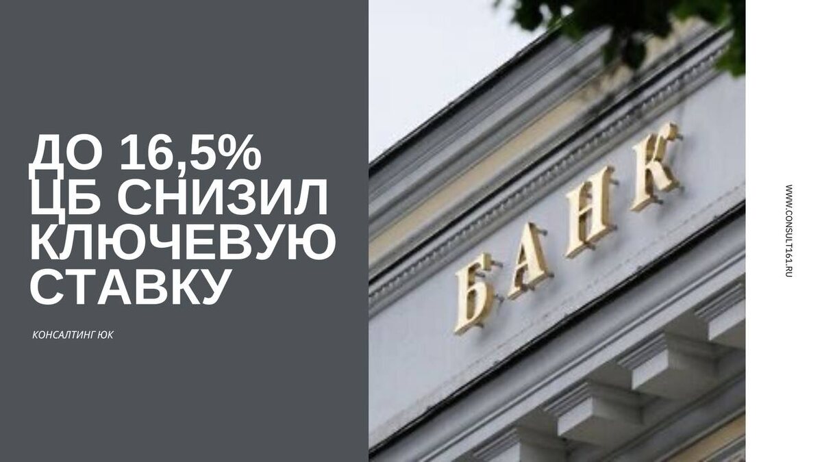 снижение ключевой ставки на 50 б.п. - до 16,50% годовых. 