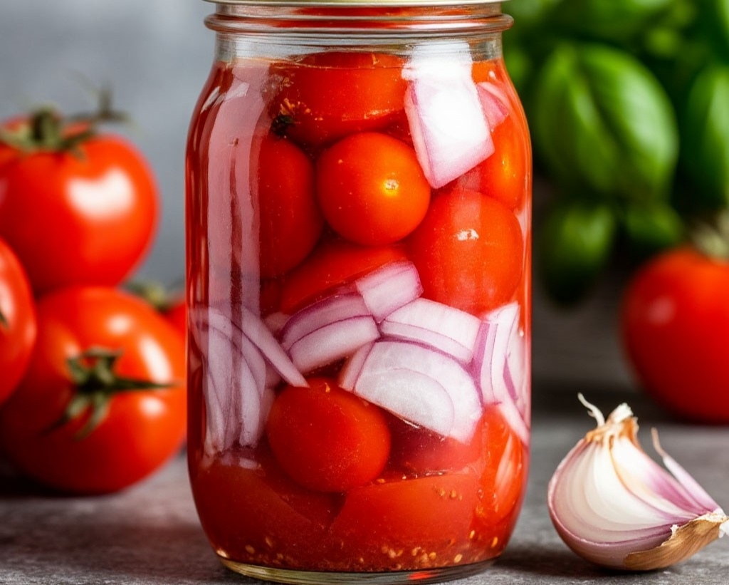 «Помидоры с луком в ароматном маринаде».